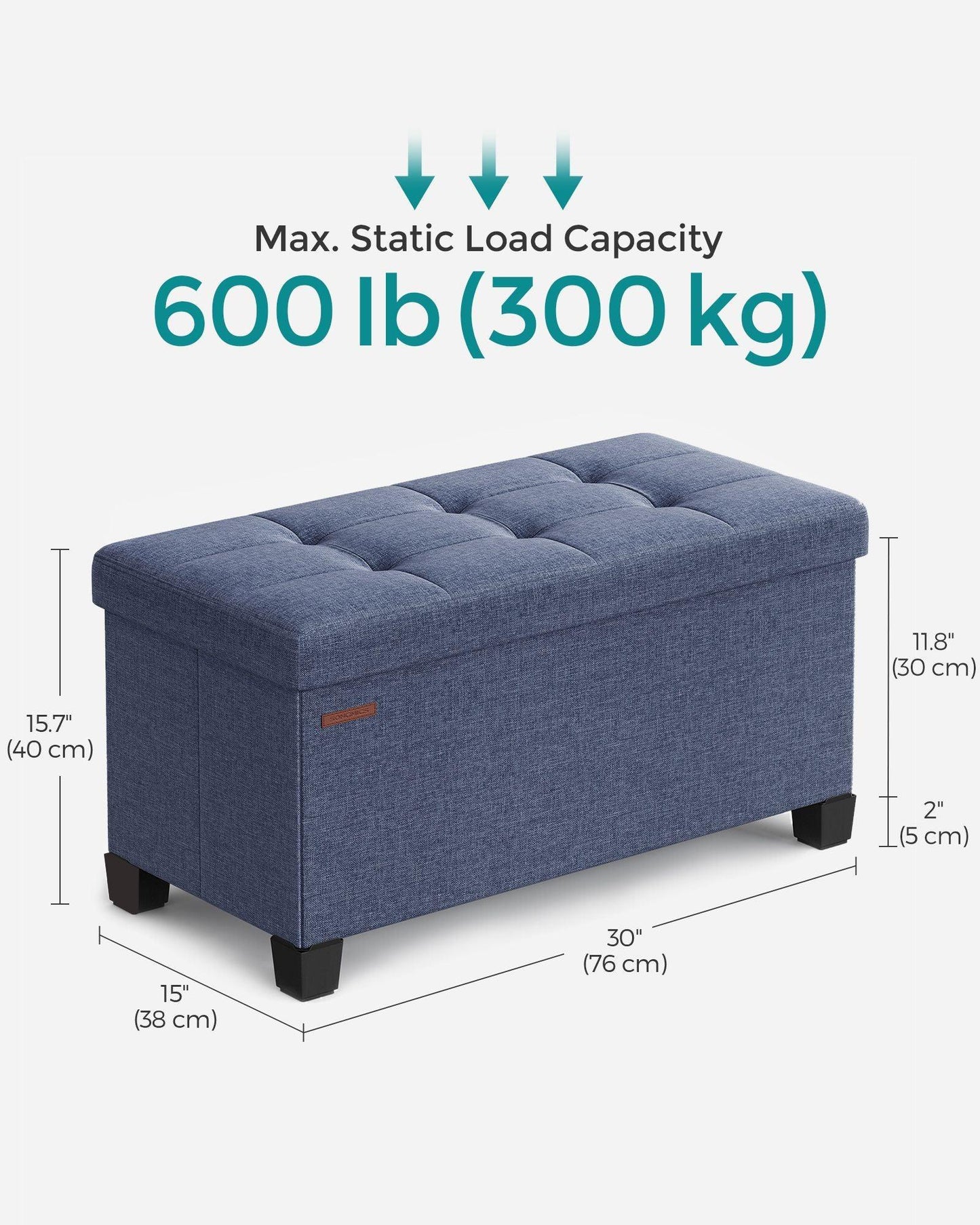 Folding Storage Ottoman 15 x 30 x 15.7 Inches FredCo