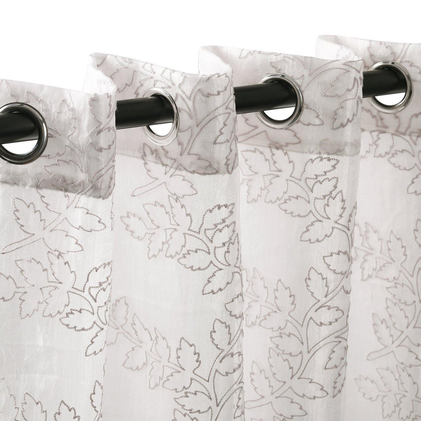 Foliage Embroidered Leaves Sheer Grommet Panel 2-Piece Curtain Set FredCo