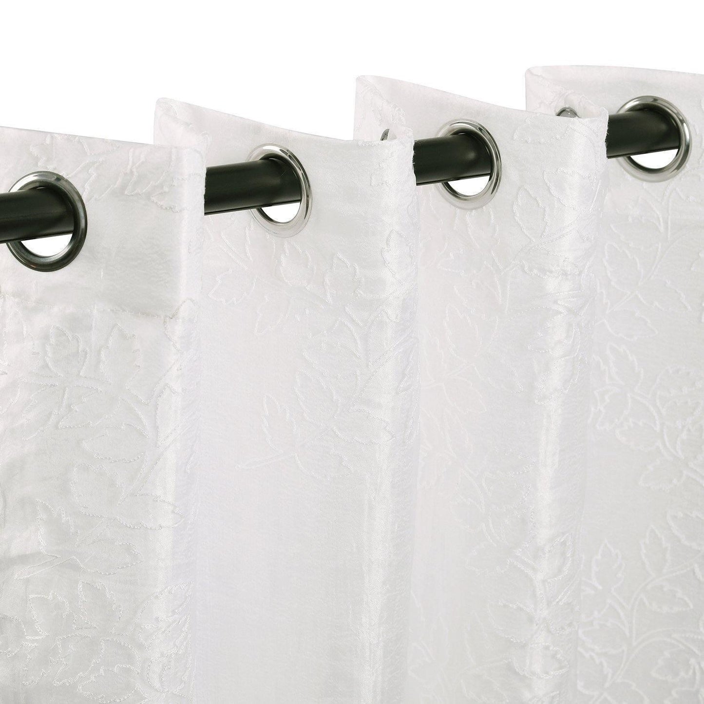 Foliage Embroidered Leaves Sheer Grommet Panel 2-Piece Curtain Set FredCo