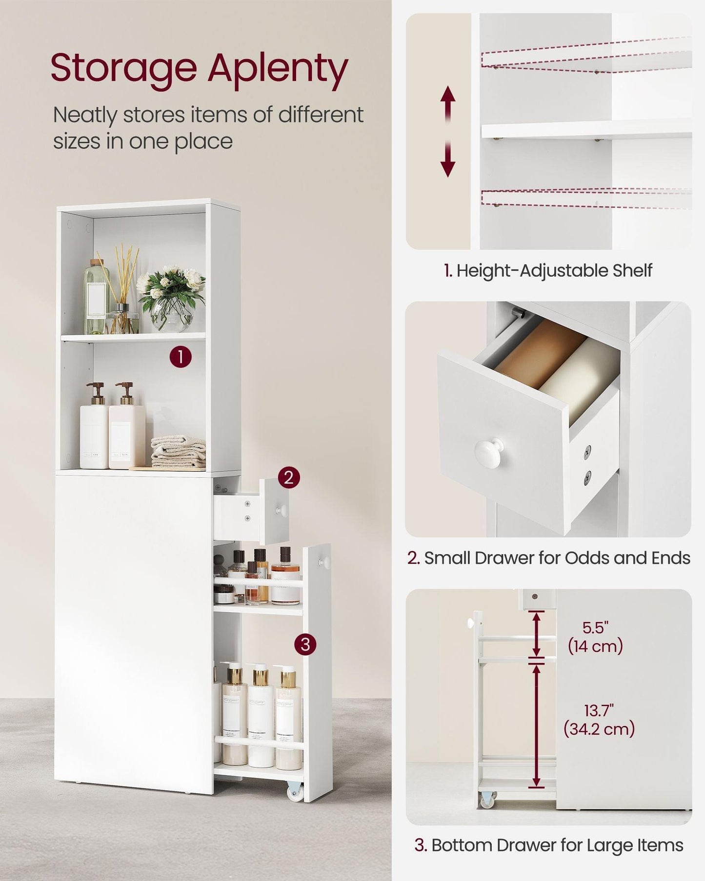 Freestanding Cabinet with Storage Drawers and Adjustable Shelf FredCo