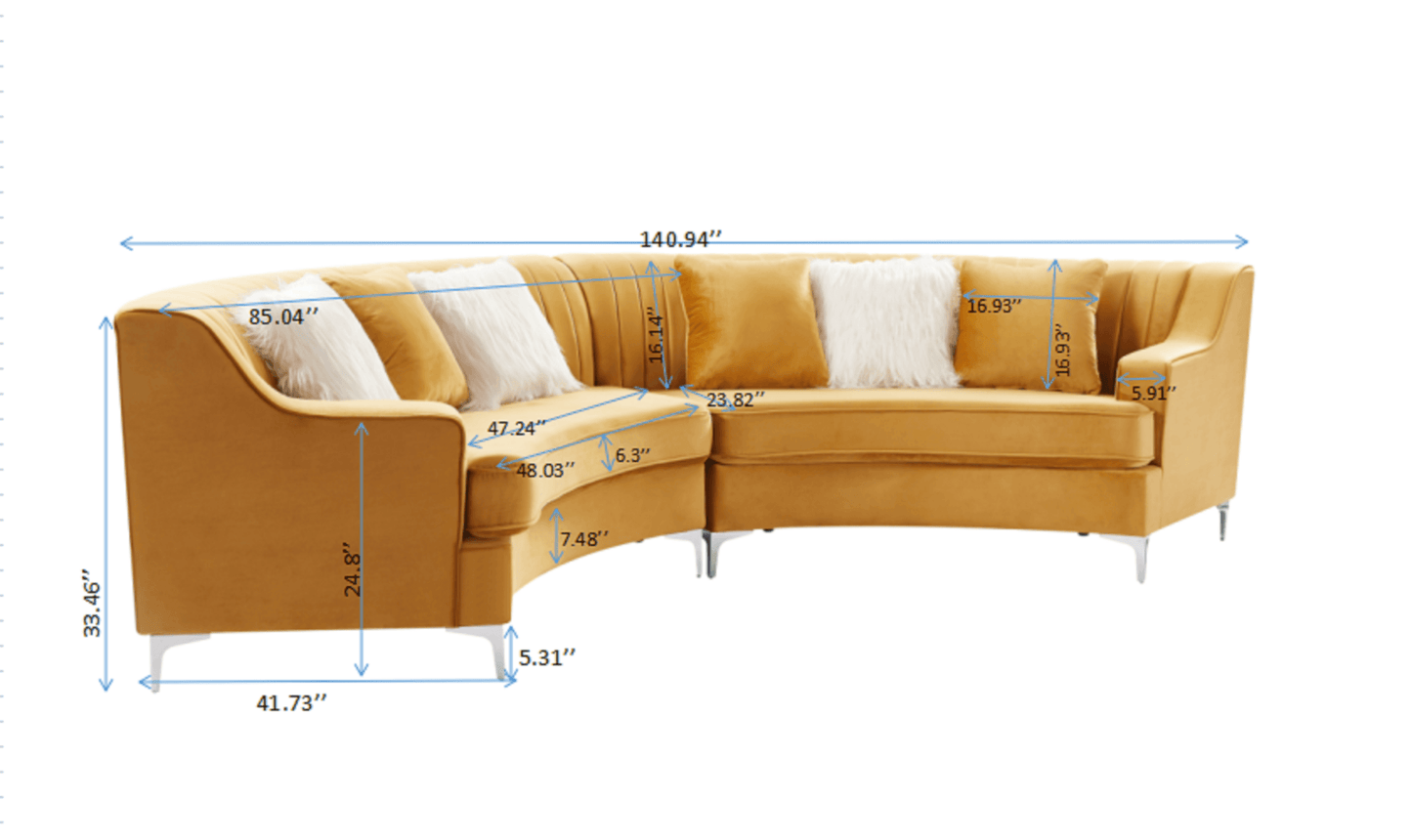 Gold Velvet Curved Sofa FredCo