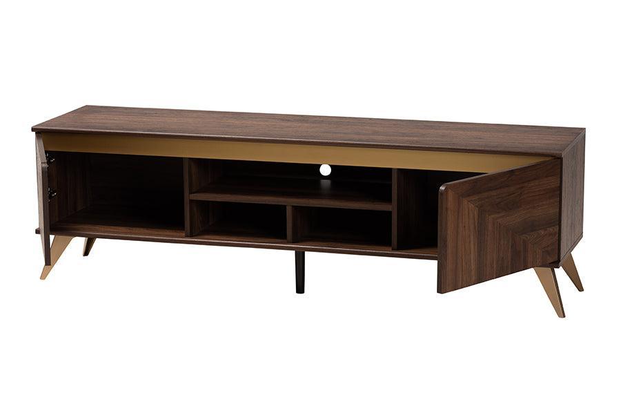 Graceland Mid-Century Modern Transitional Walnut Brown Finished Wood 2-Door TV Stand FredCo