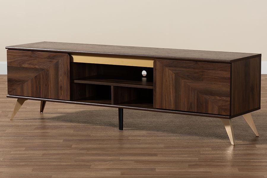 Graceland Mid-Century Modern Transitional Walnut Brown Finished Wood 2-Door TV Stand FredCo