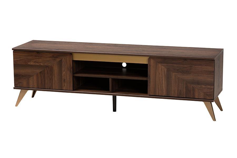 Graceland Mid-Century Modern Transitional Walnut Brown Finished Wood 2-Door TV Stand FredCo