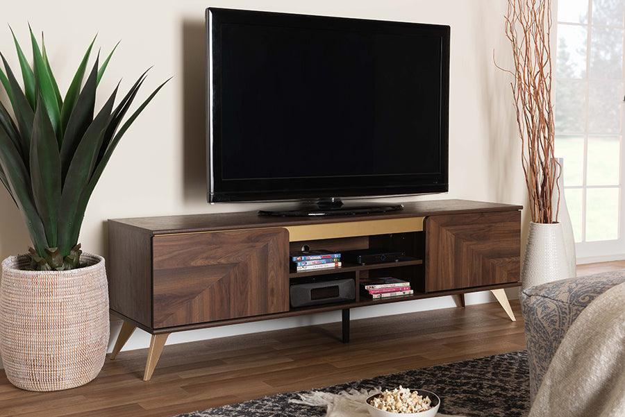 Graceland Mid-Century Modern Transitional Walnut Brown Finished Wood 2-Door TV Stand FredCo