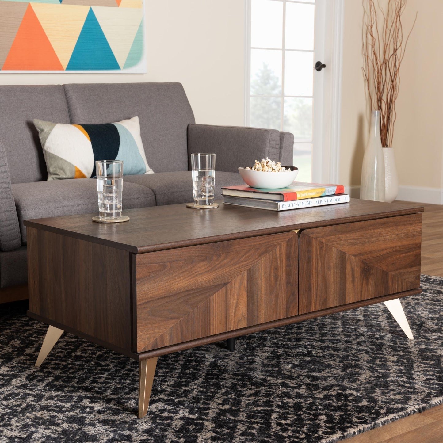 Graceland Mid-Century Modern Transitional Walnut Brown Finished Wood 2-Drawer Coffee Table FredCo