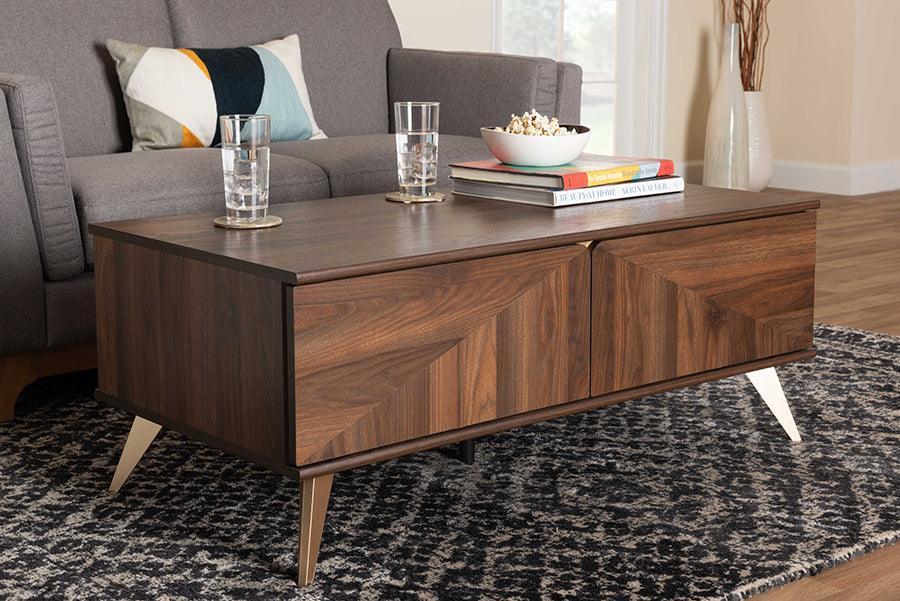 Graceland Mid-Century Modern Transitional Walnut Brown Finished Wood 2-Drawer Coffee Table FredCo