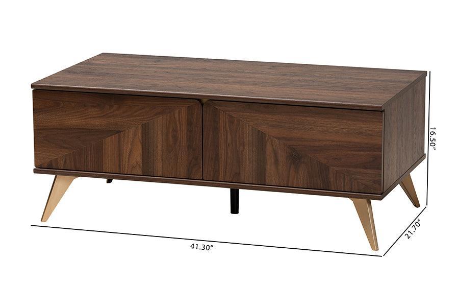 Graceland Mid-Century Modern Transitional Walnut Brown Finished Wood 2-Drawer Coffee Table FredCo