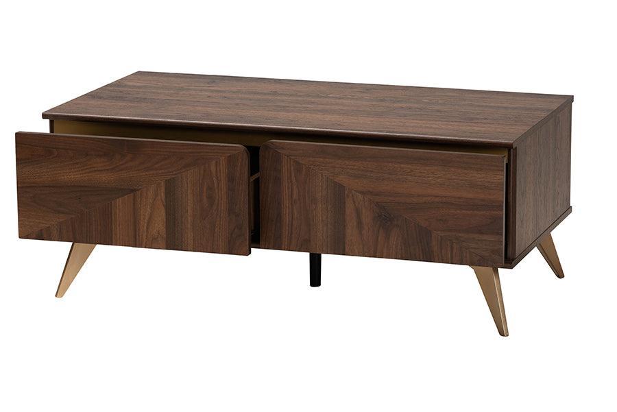 Graceland Mid-Century Modern Transitional Walnut Brown Finished Wood 2-Drawer Coffee Table FredCo