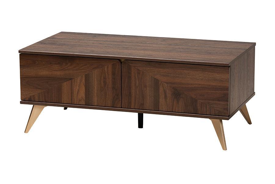 Graceland Mid-Century Modern Transitional Walnut Brown Finished Wood 2-Drawer Coffee Table FredCo