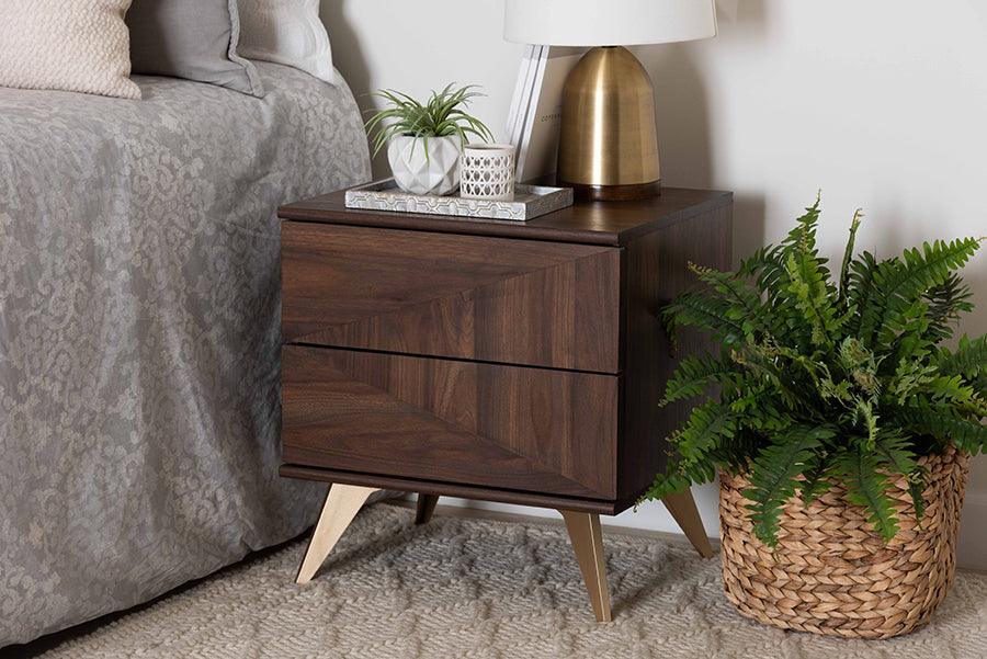 Graceland Mid-Century Modern Transitional Walnut Brown Finished Wood 2-Drawer Nightstand FredCo