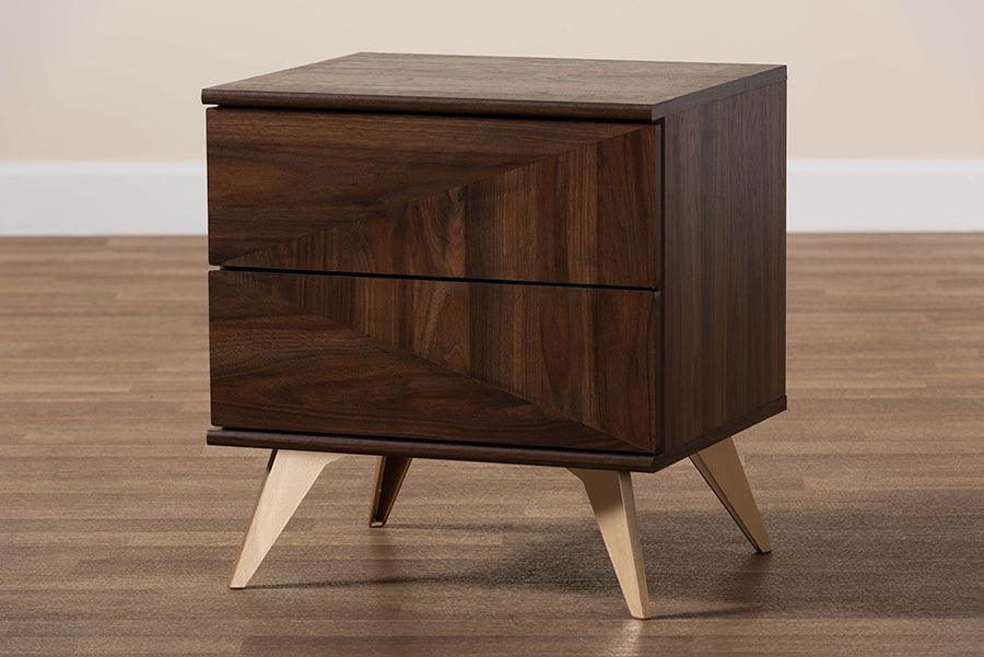 Graceland Mid-Century Modern Transitional Walnut Brown Finished Wood 2-Drawer Nightstand FredCo