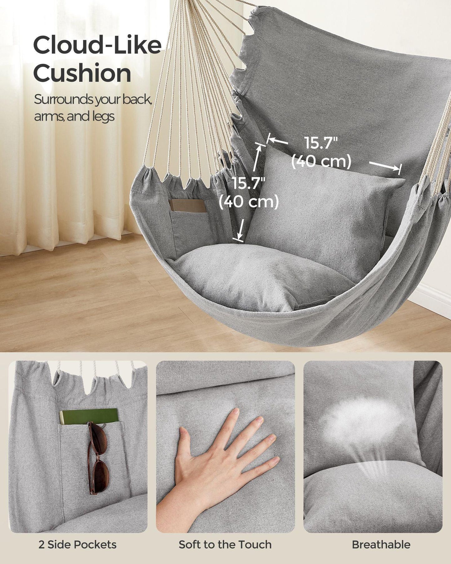 Hammock Chair with 2 Cushions Dove Gray FredCo