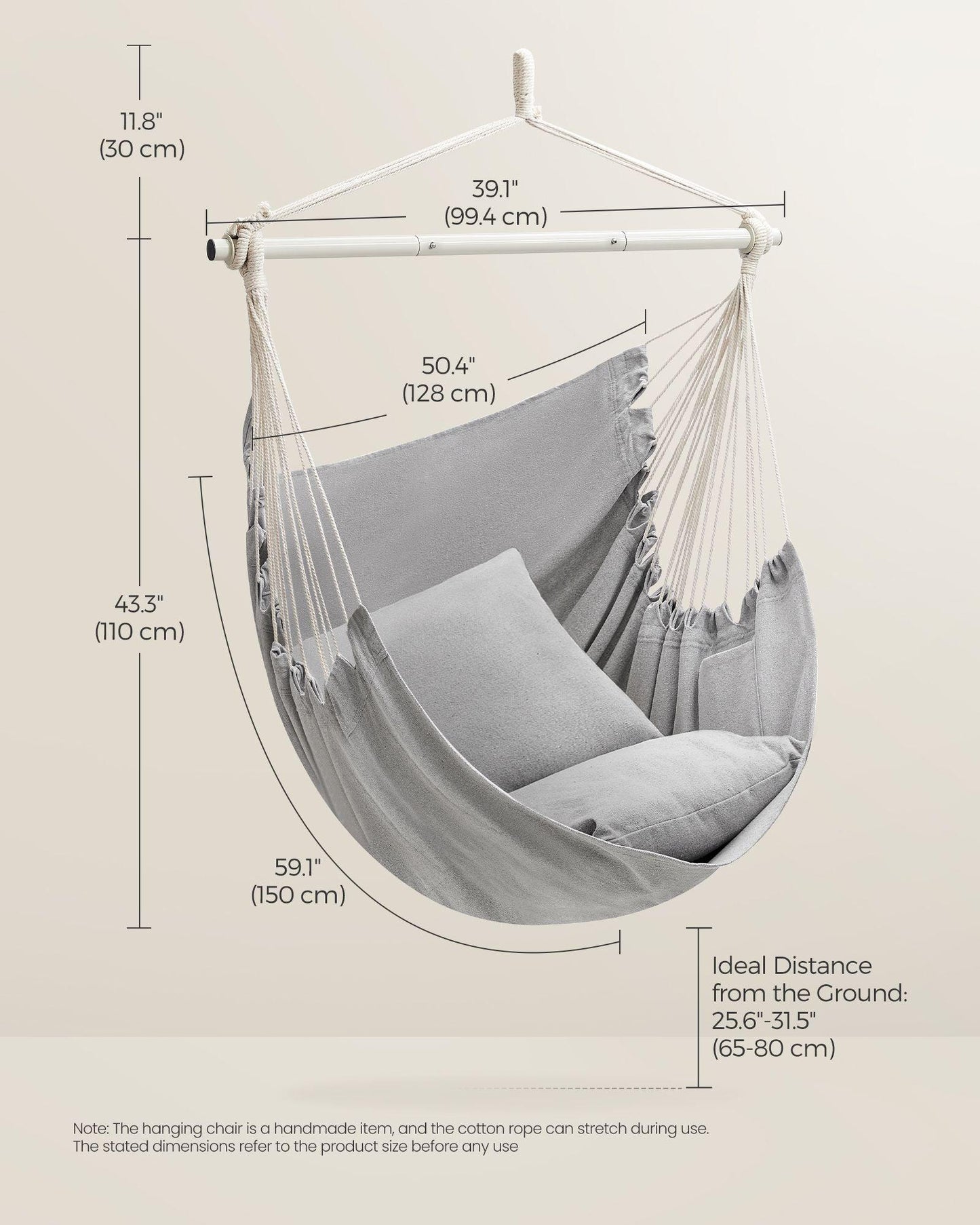 Hammock Chair with 2 Cushions Dove Gray FredCo