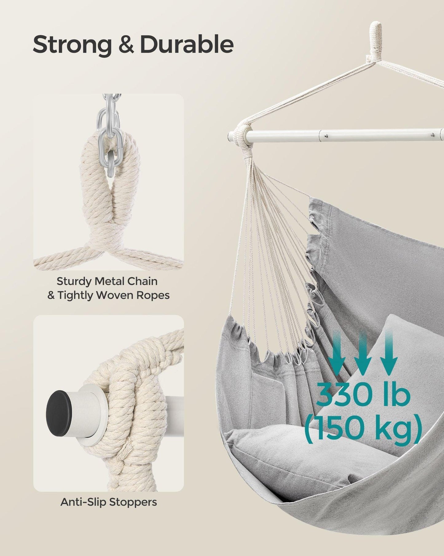 Hammock Chair with 2 Cushions Dove Gray FredCo