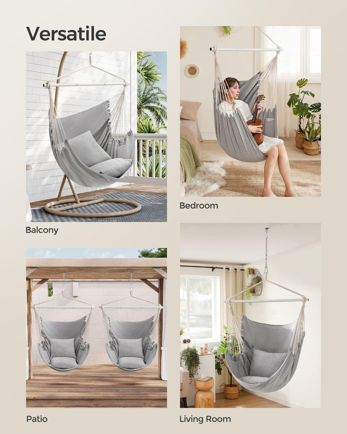 Hammock Chair with 2 Cushions Dove Gray FredCo
