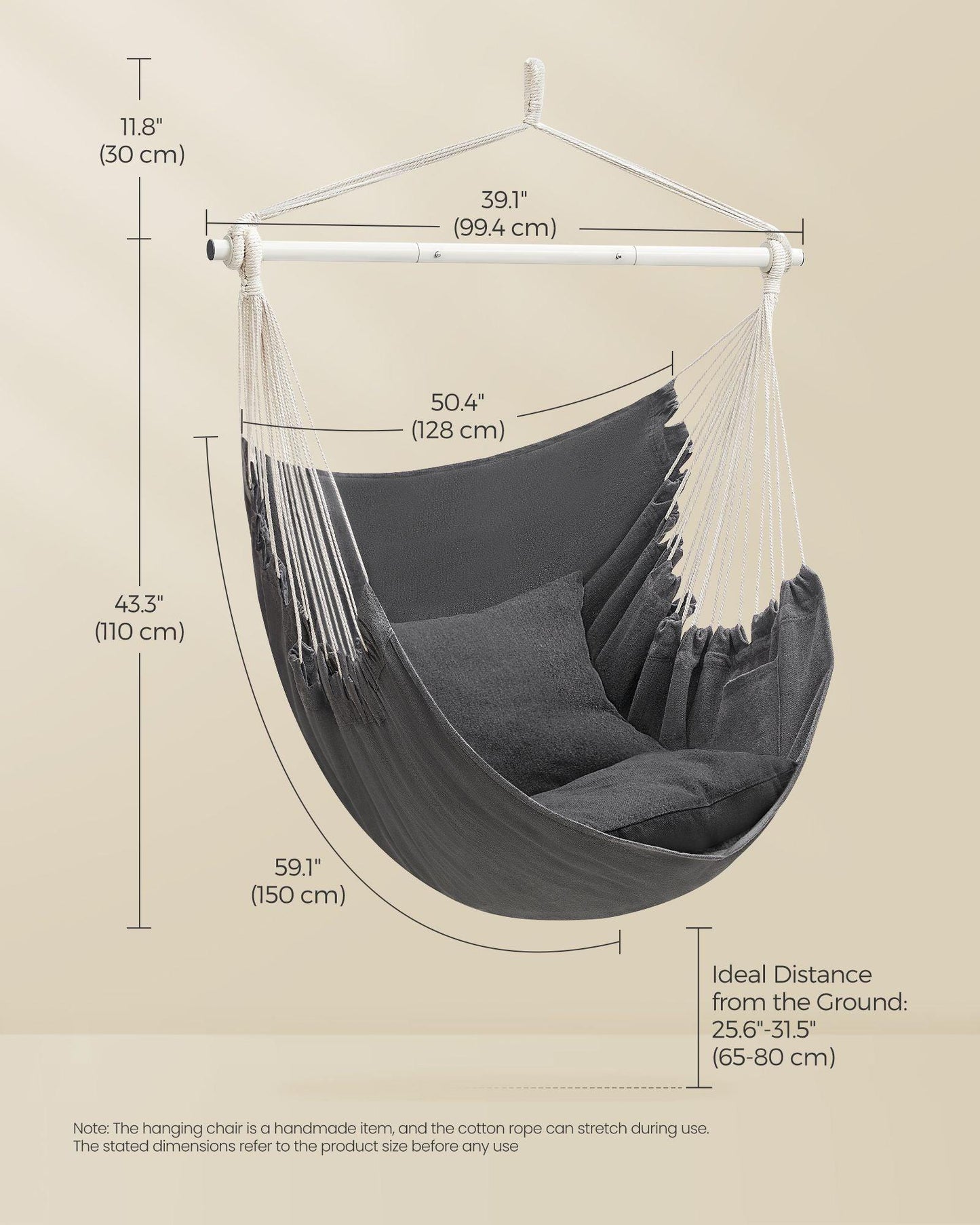 Hammock Chair with 2 Cushions Slate Gray FredCo