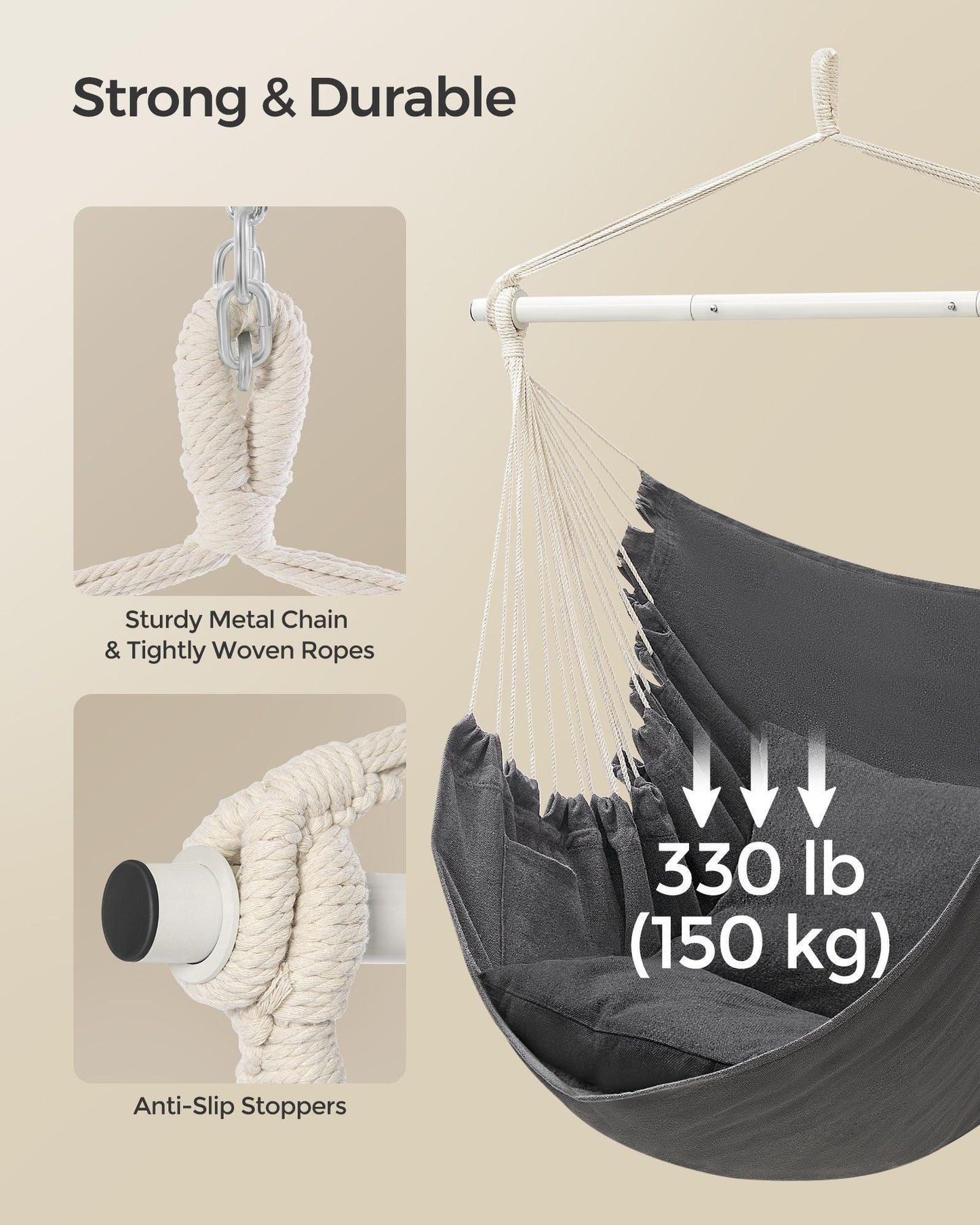 Hammock Chair with 2 Cushions Slate Gray FredCo