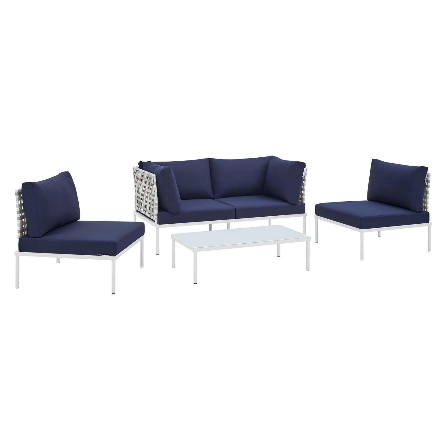 Harmony 4-Piece Sunbrella Basket Weave Outdoor Patio Aluminum Seating Set, EEI-4688 FredCo