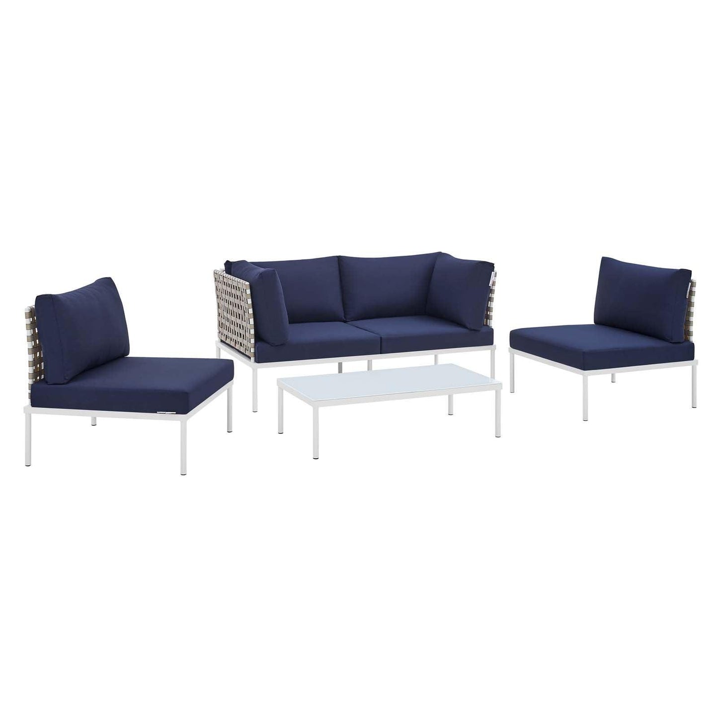 Harmony 4-Piece Sunbrella Basket Weave Outdoor Patio Aluminum Seating Set, EEI-4689 FredCo