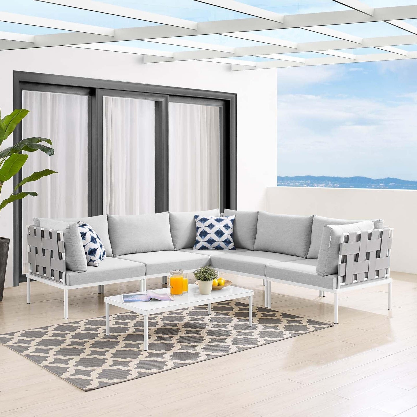 Harmony 6-Piece Sunbrella Outdoor Patio Aluminum Sectional Sofa Set, EEI-4929 FredCo