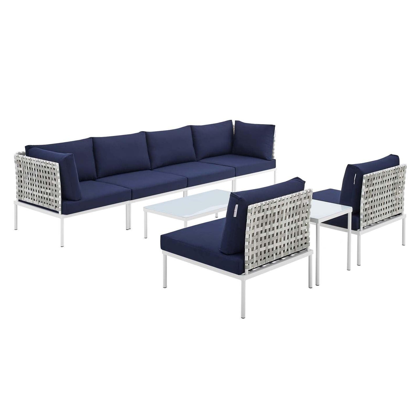 Harmony 8-Piece Sunbrella Basket Weave Outdoor Patio Aluminum Sectional Sofa Set, EEI-4942 FredCo