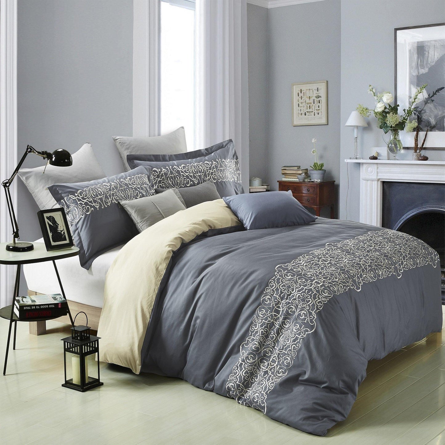 Harrison 100% Cotton Oriental Embroidered Duvet Cover Pillow Sham Set FredCo