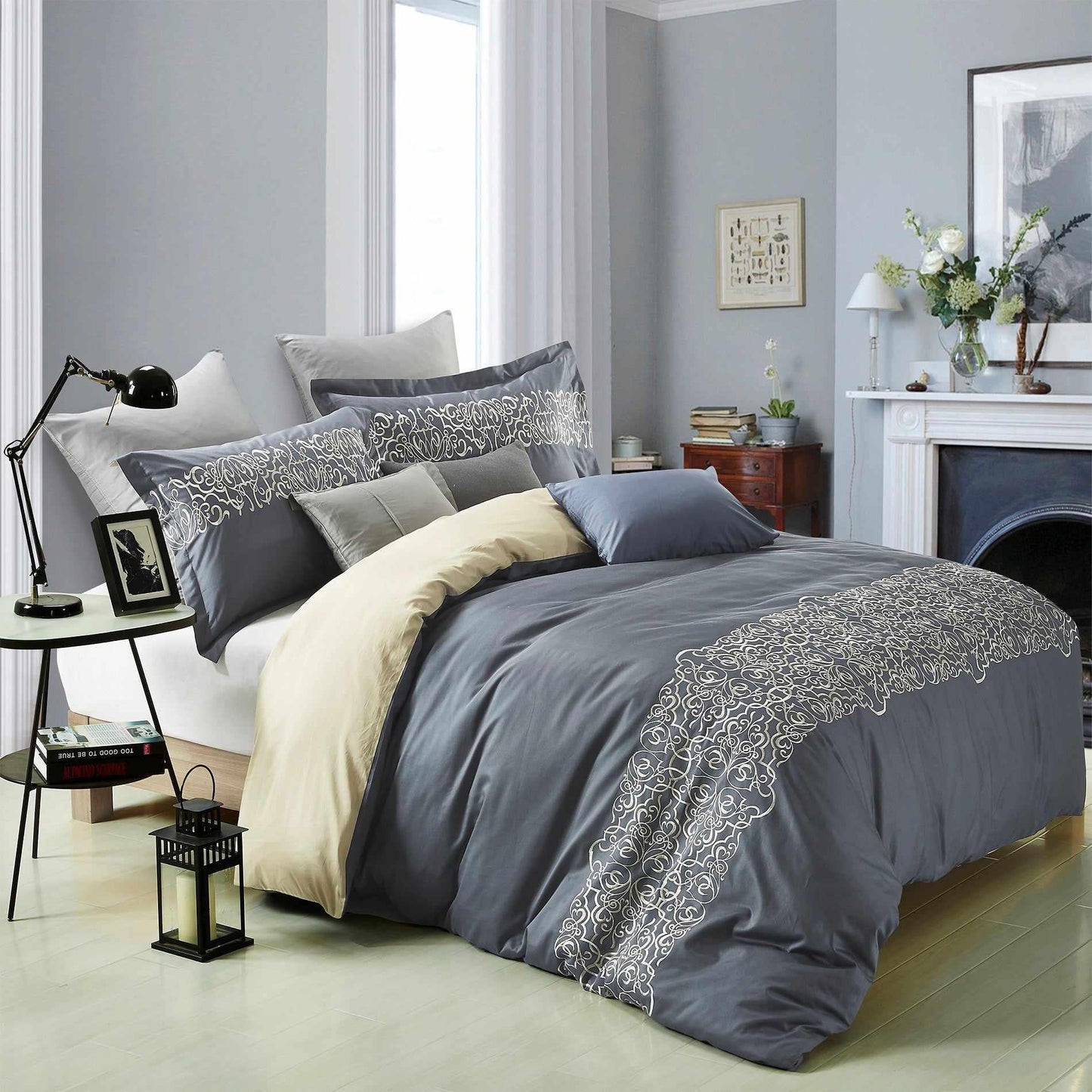 Harrison 100% Cotton Oriental Embroidered Duvet Cover Pillow Sham Set FredCo