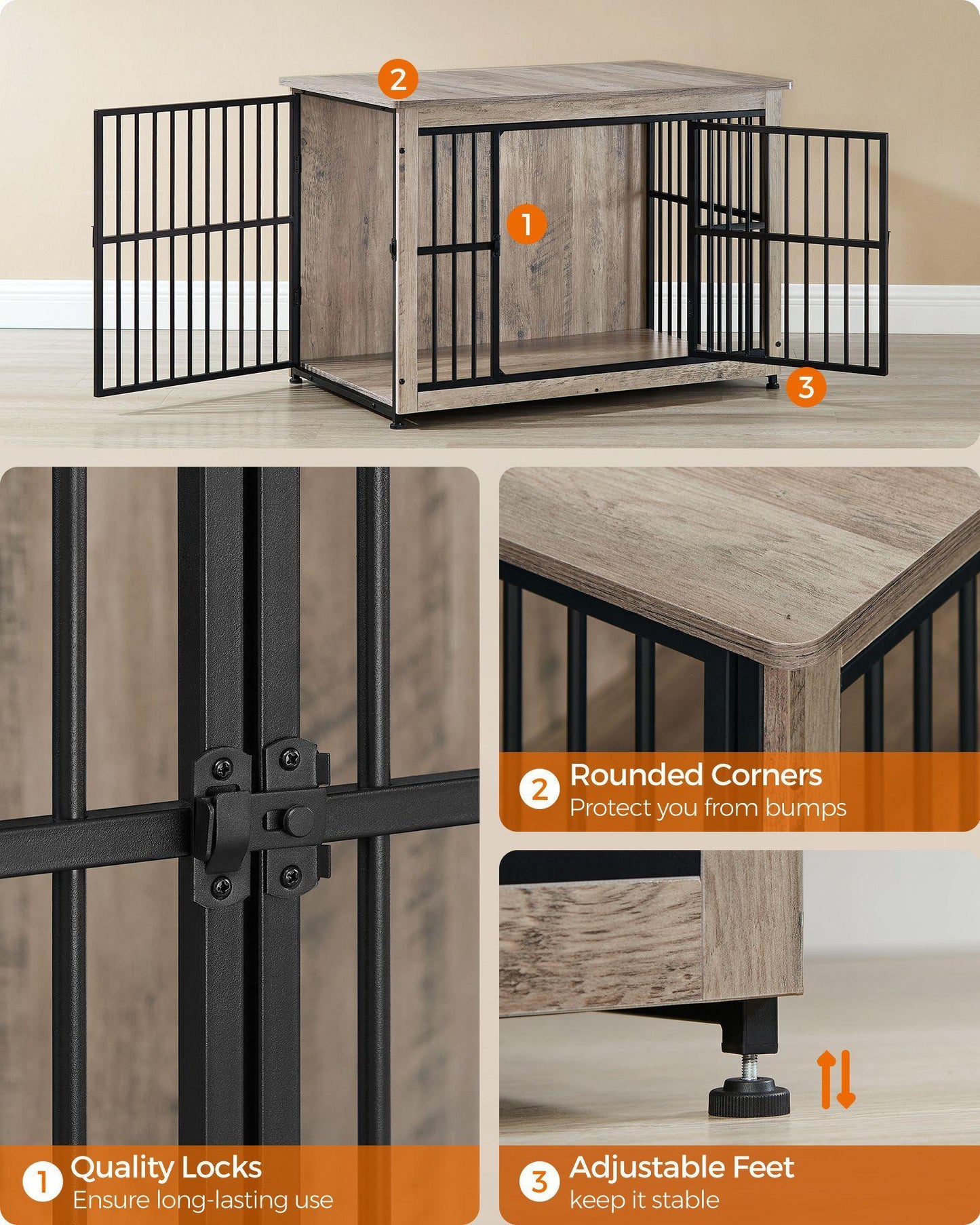 Heavy-Duty Dog Crate Furniture Heather Greige FredCo