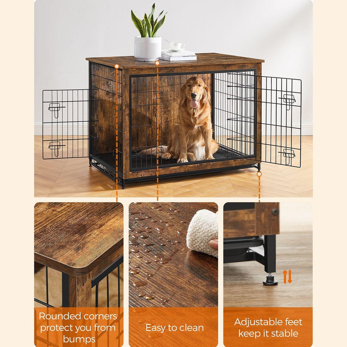 Heavy-Duty Dog Crate Furniture Rustic Brown FredCo