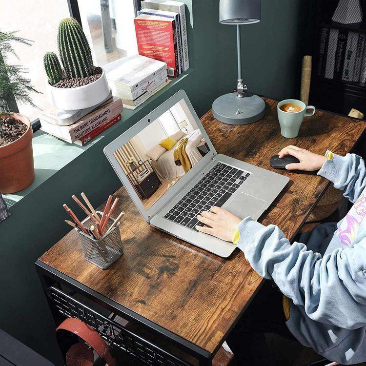 Home Office Desks, Rustic Brown, Black FredCo