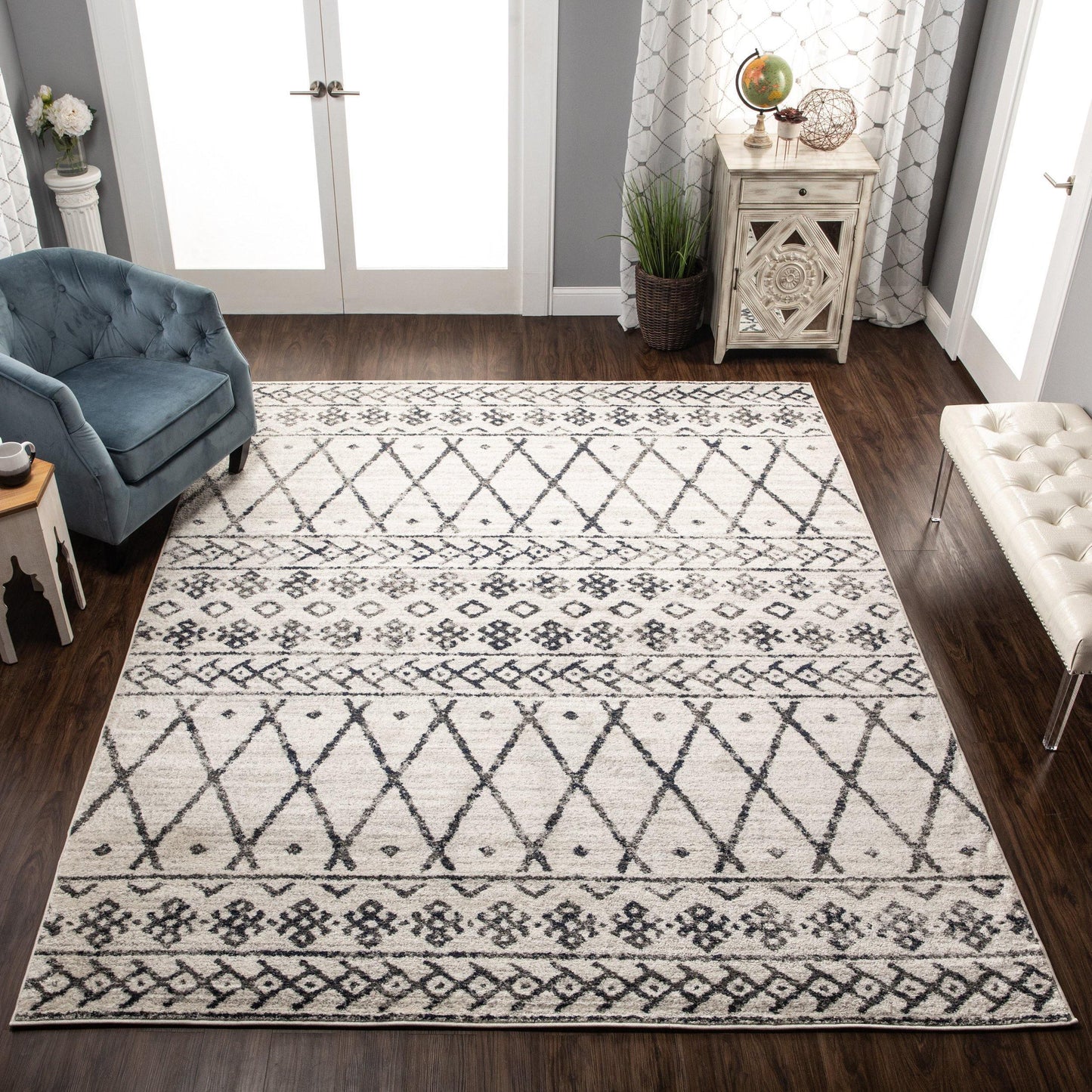 Hotoko Mid-Century Aztec Tribal Charcoal Rug FredCo