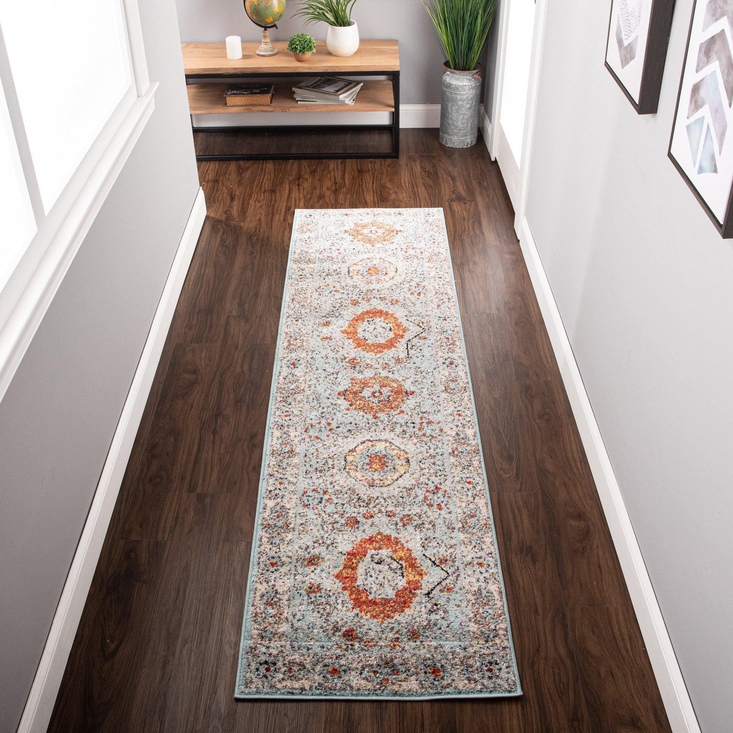 Idalia Vintage Contemporary Floral Light Blue Rug FredCo