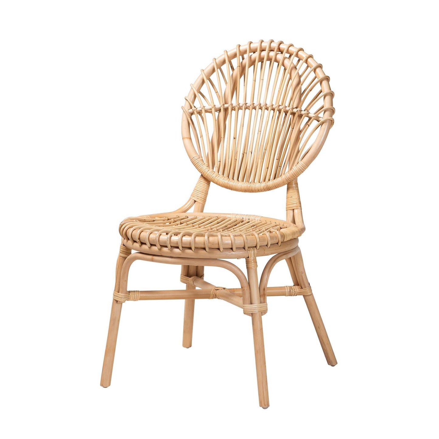 Iris Modern Bohemian Natural Brown Rattan Dining Chair FredCo