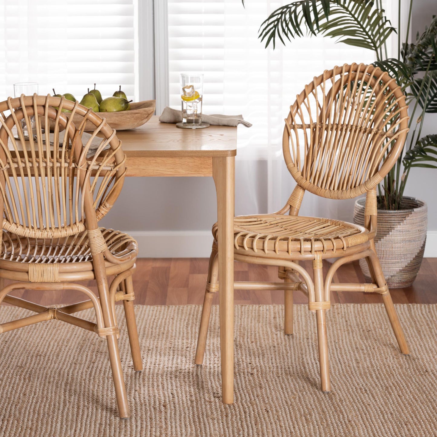 Iris Modern Bohemian Natural Brown Rattan Dining Chair FredCo