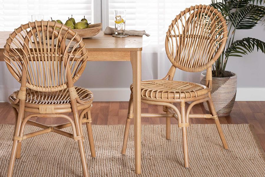 Iris Modern Bohemian Natural Brown Rattan Dining Chair FredCo