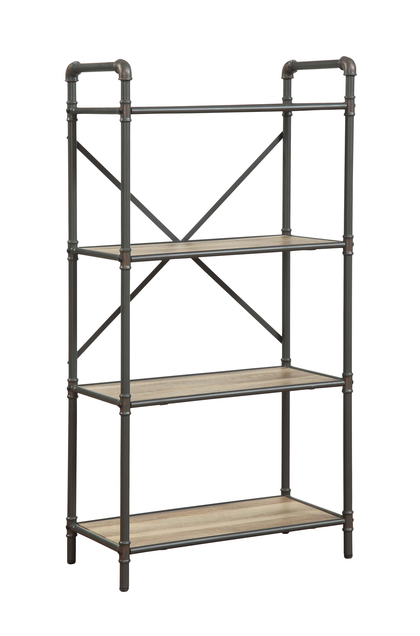Itzel 4-Shelf Antique Oak & Sandy Gray Finish Bookshelf FredCo