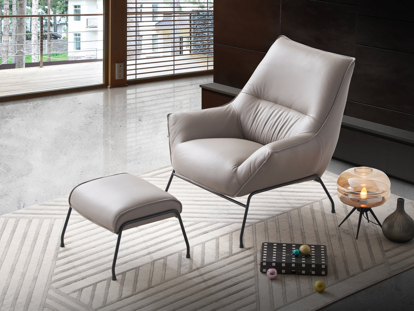 Jabel Khaki Top Grain Leather Accent Chair & Ottoman FredCo