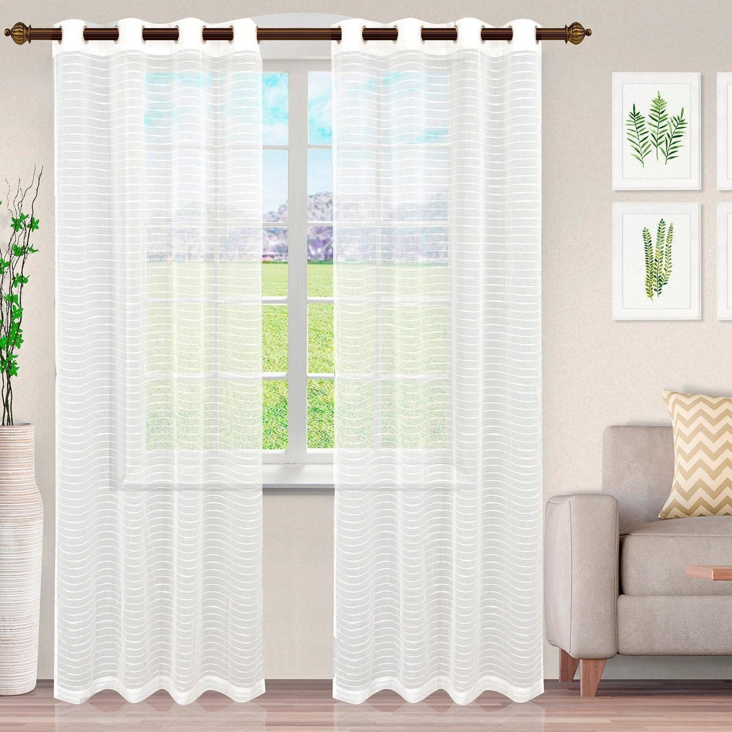 Jackson Stripe Soft Diffused Light Airy Lightweight Sheer Curtain Set FredCo
