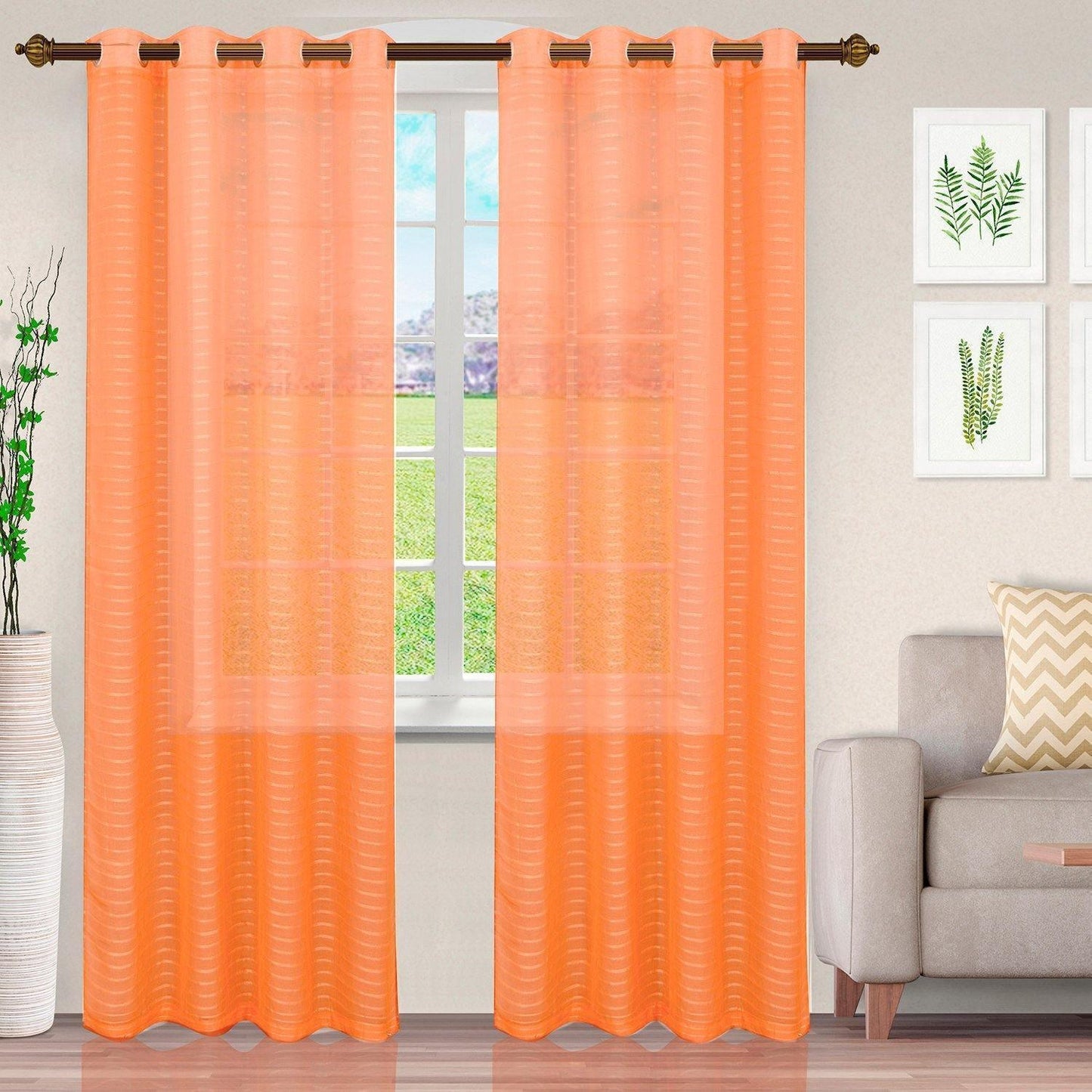 Jackson Stripe Soft Diffused Light Airy Lightweight Sheer Curtain Set FredCo