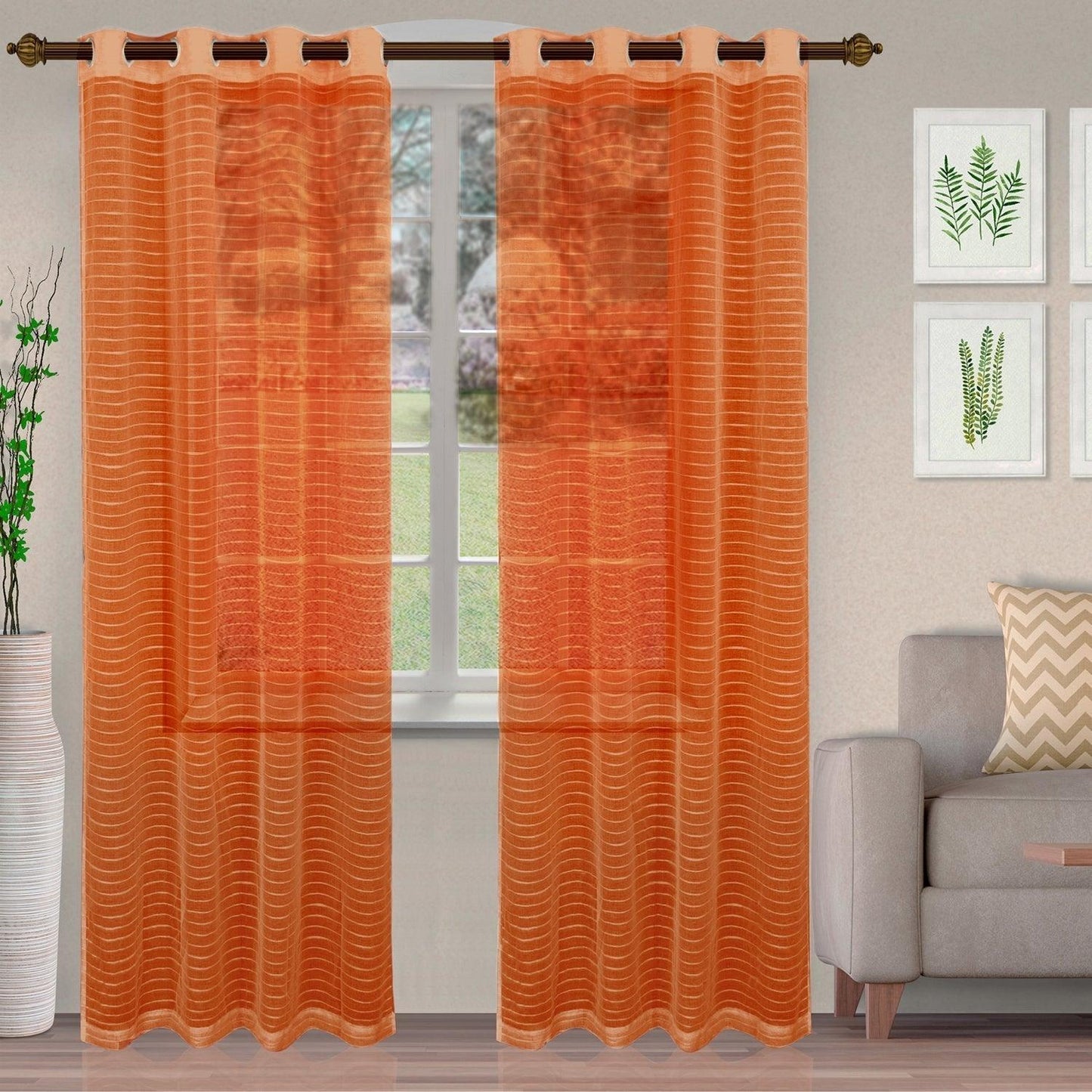 Jackson Stripe Soft Diffused Light Airy Lightweight Sheer Curtain Set FredCo