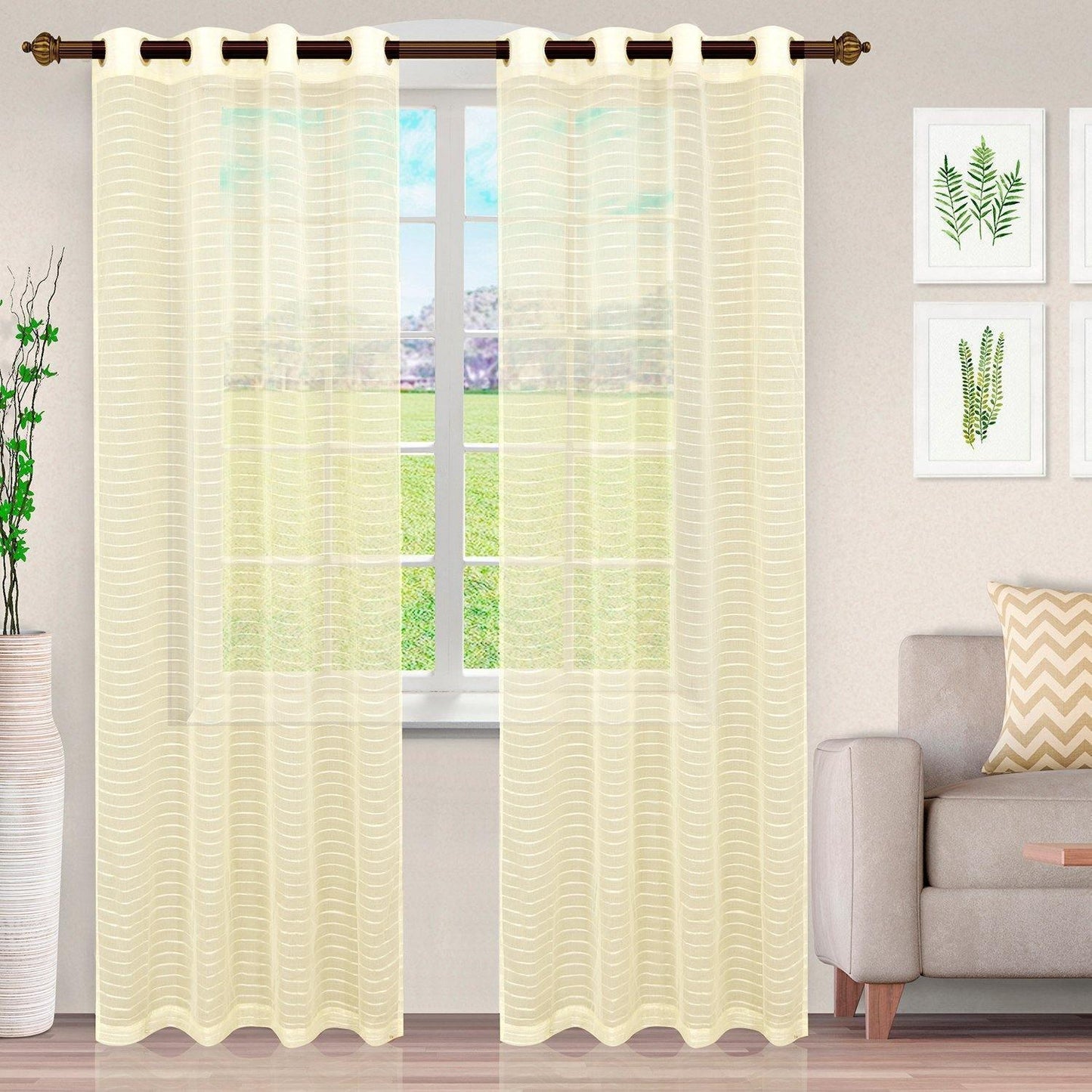 Jackson Stripe Soft Diffused Light Airy Lightweight Sheer Curtain Set FredCo