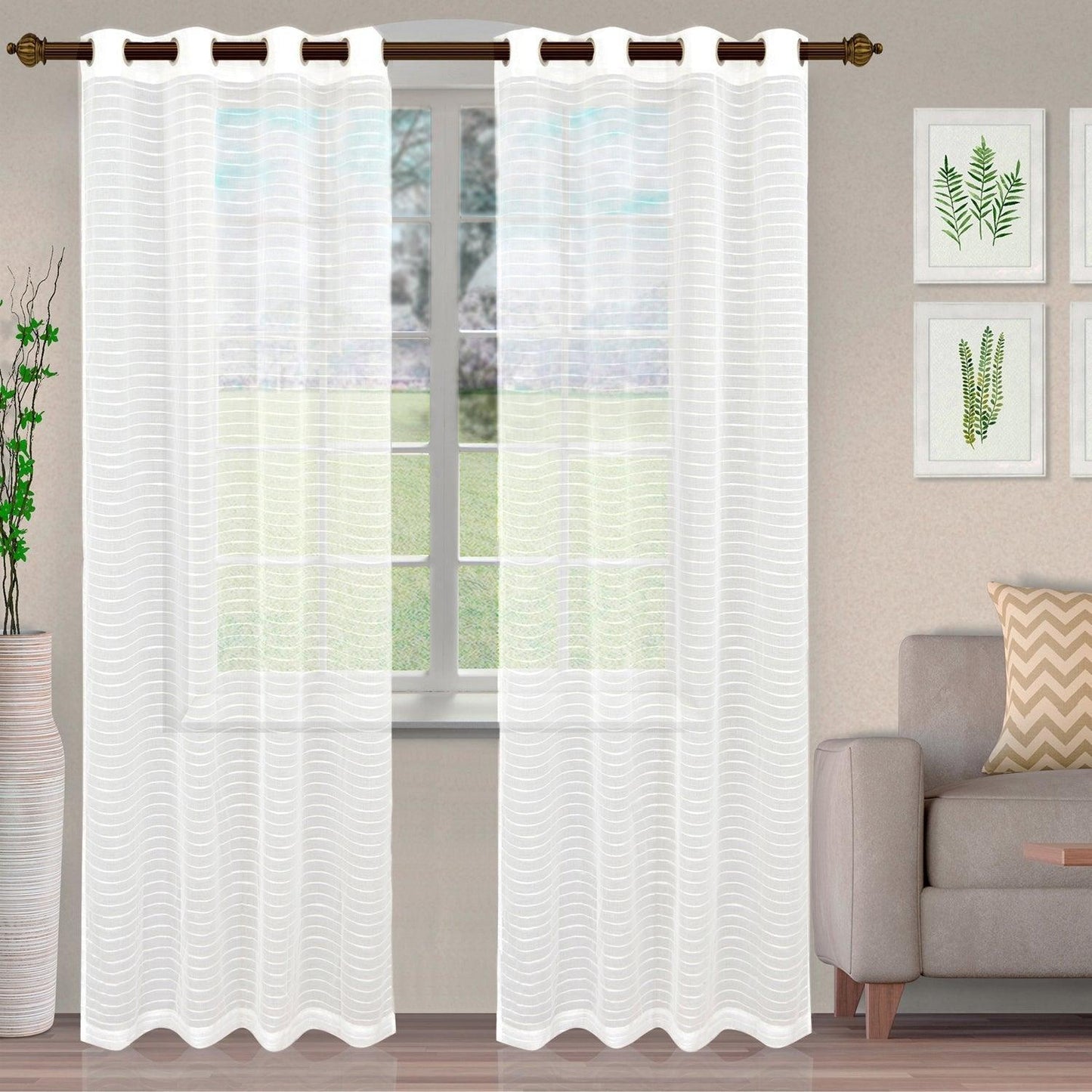 Jackson Stripe Soft Diffused Light Airy Lightweight Sheer Curtain Set FredCo