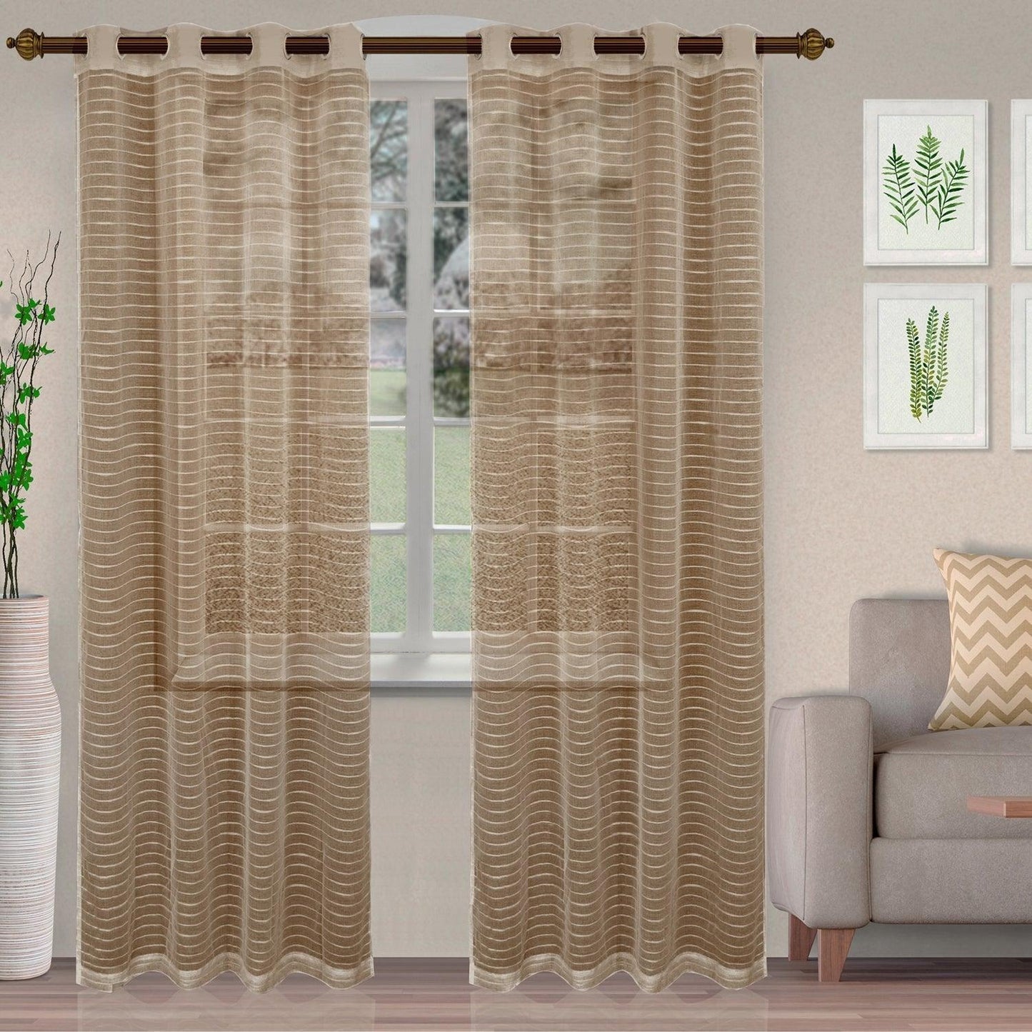Jackson Stripe Soft Diffused Light Airy Lightweight Sheer Curtain Set FredCo