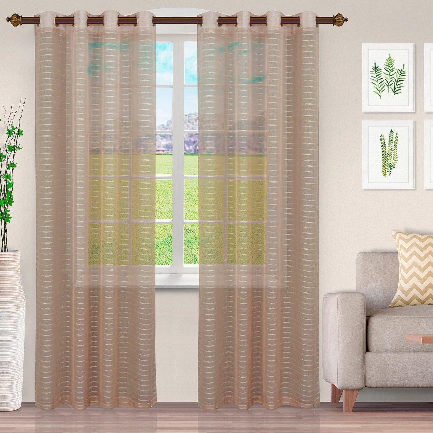 Jackson Stripe Soft Diffused Light Airy Lightweight Sheer Curtain Set FredCo