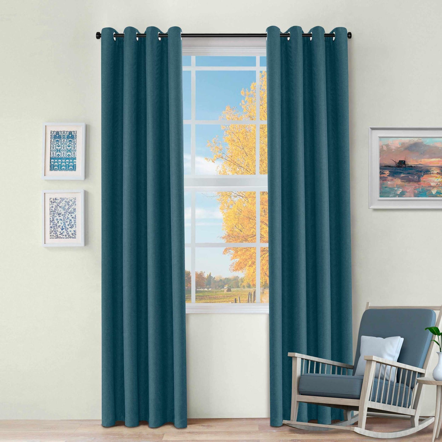 Jaxon Room Darkening Noise Reducing Basket Weave Blackout Curtain Set FredCo