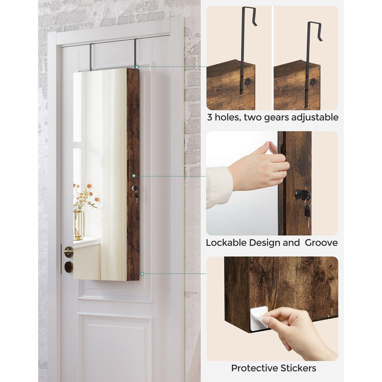 Jewelry Cabinet Armoire with Mirror Rustic Brown FredCo