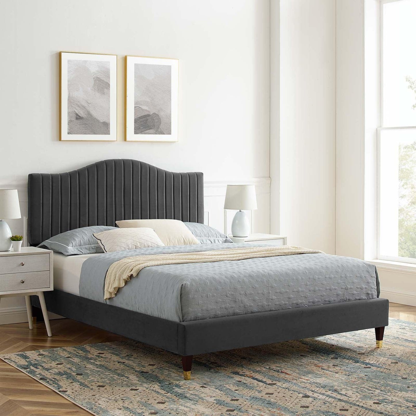 Juniper Channel Tufted Performance Velvet King Platform Bed, MOD-6749 FredCo