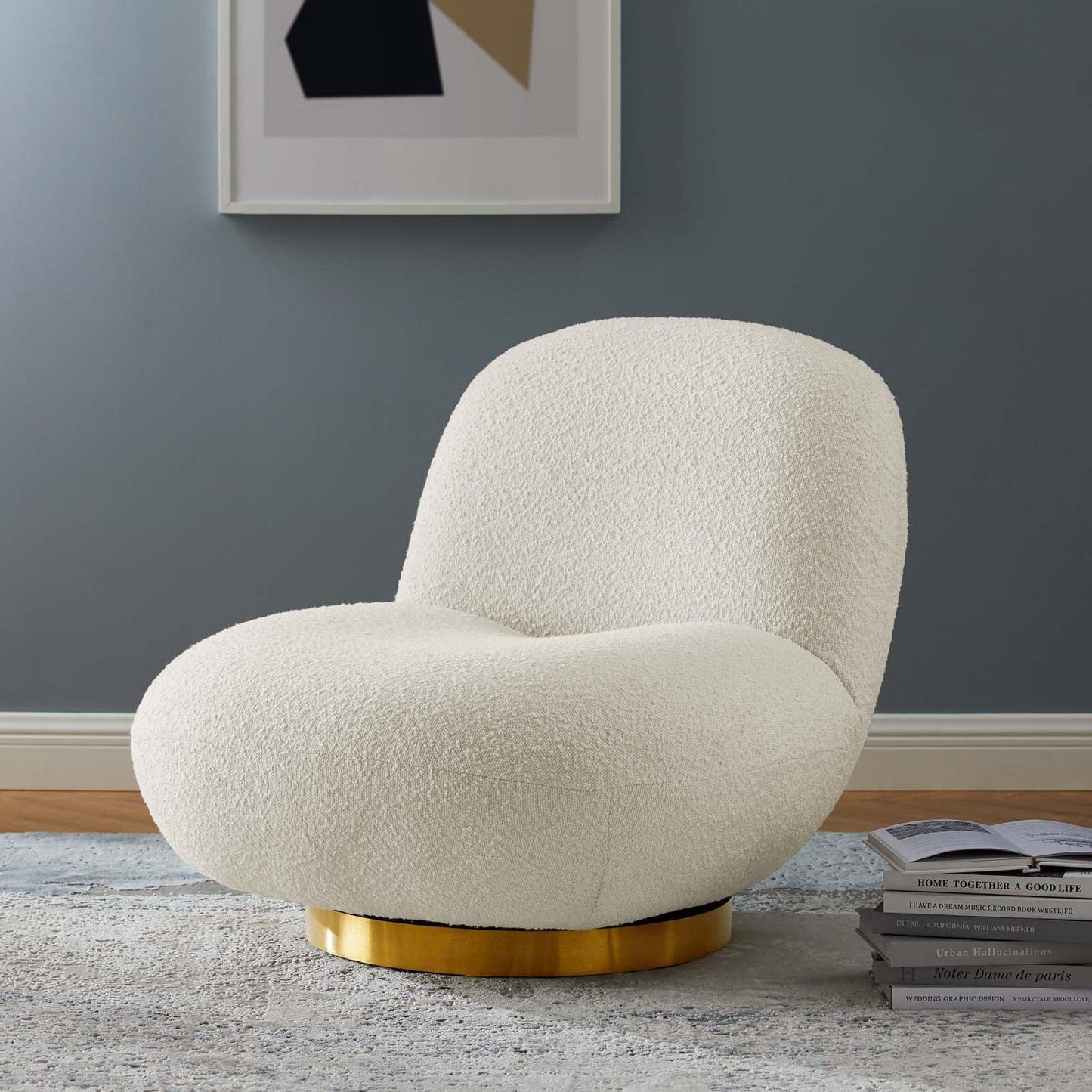 Kindred Boucle Upholstered Upholstered Fabric Swivel Chair, EEI-5485 FredCo