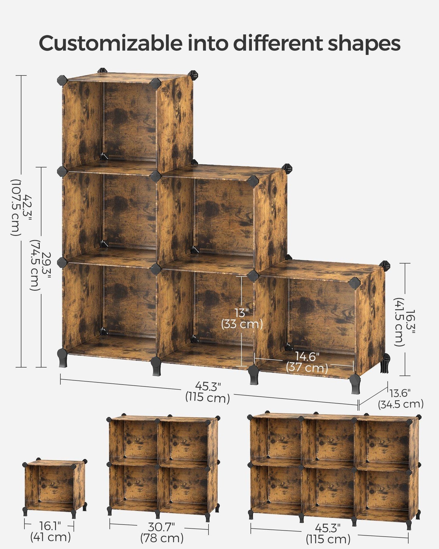 Large 6 Cube Storage Organizer Rustic Brown FredCo